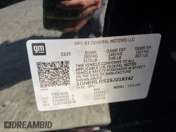 2025 Chevrolet Traverse with VIN 1GNERLRS1SJ218342, listed as a Copart auction lot 60824205 with 452 mi miles and Salvage title. Bid and sale history available at DreamBid. Image 14.