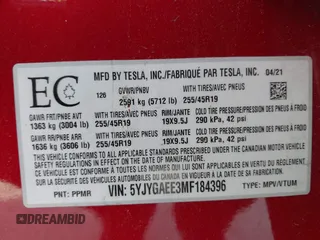 2021 Tesla Model Y Long Range z VIN 5YJYGAEE3MF184396, wystawiony jako IAAI lot #42321116 z przebiegiem Nie podano mil oraz . Historia ofert i sprzedaży dostępna na DreamBid. Obrazek 9.