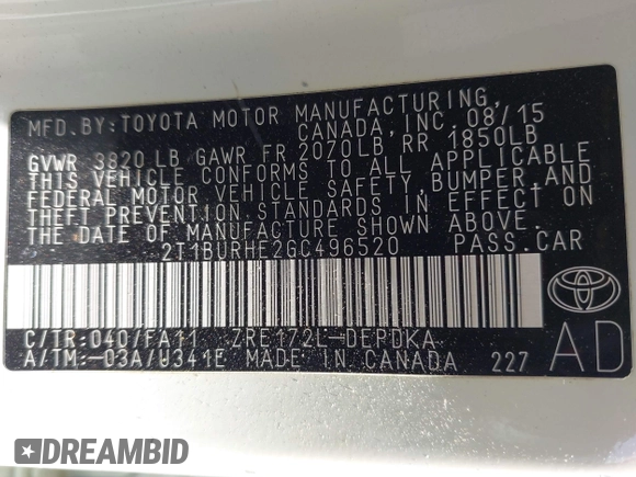 2016 Toyota Corolla L с VIN 2T1BURHE2GC496520, выставлен на аукционе IAAI как лот 42593314 с пробегом 196 891 миль миль и . История ставок и продаж доступна на DreamBid. Изображение 9.