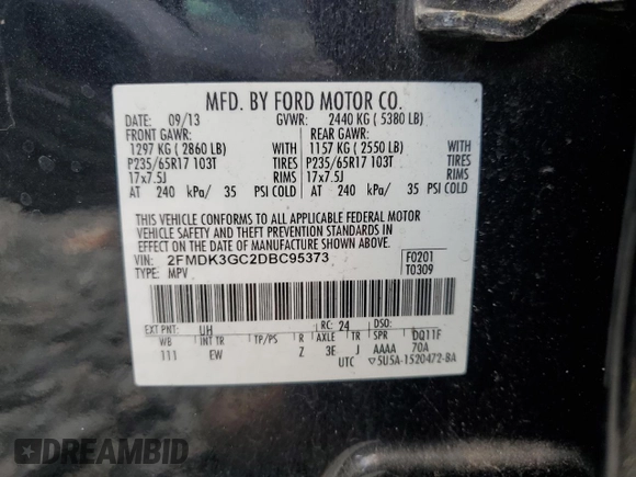 2013 Ford Edge SE z VIN 2FMDK3GC2DBC95373, wystawiony jako Copart lot #50209285 z przebiegiem 191 390 mil mil oraz Czysty tytuł • Clean title. Historia ofert i sprzedaży dostępna na DreamBid. Obrazek 13.