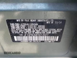 2015 Subaru Impreza Premium z VIN JF1GPAC64FH212027, wystawiony jako IAAI lot #41995629 z przebiegiem 161 006 mil mil oraz . Historia ofert i sprzedaży dostępna na DreamBid. Obrazek 9.