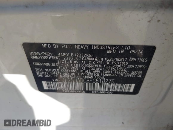 2015 Subaru Forester 2.5i Premium with VIN JF2SJADC8FG518276, listed as a IAAI auction lot 41330776 with 137,209 mi miles. Bid and sale history available at carsss.com. Image 9.