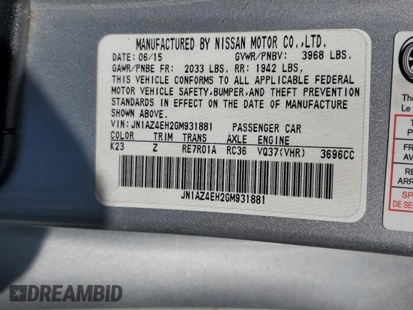2016 Nissan 370Z Nismo with VIN JN1AZ4EH2GM931881, listed as a Copart auction lot 54264675 with 66,888 mi miles and Salvage Title. Bid and sale history available at DreamBid. Image 12.