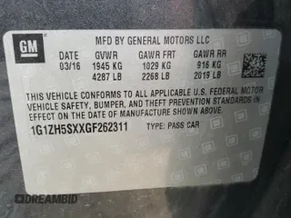 2016 Chevrolet Malibu Premier with VIN 1G1ZH5SXXGF262311, listed as a Copart auction lot 45964615 with 148,085 mi miles and Salvage Title. Bid and sale history available at DreamBid. Image 12.