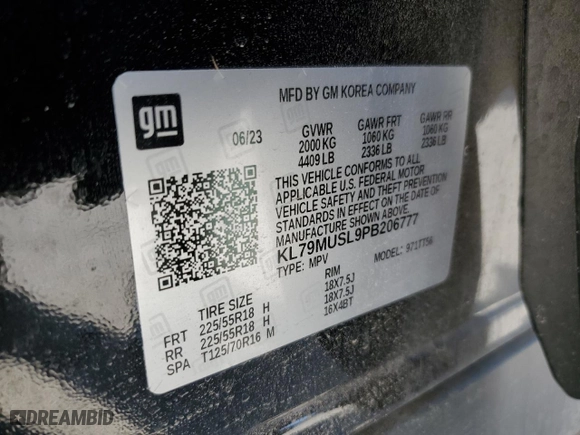 2023 Chevrolet TrailBlazer RS with VIN KL79MUSL9PB206777, listed as a Copart auction lot 51311775 with 21,852 mi miles and Salvage Title. Bid and sale history available at carsss.com. Image 16.