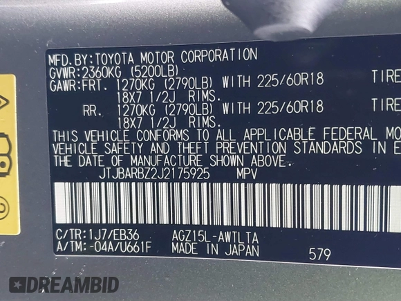 2018 Lexus NX with VIN JTJBARBZ2J2175925, listed as a IAAI auction lot 41553498 with 67,342 mi miles. Bid and sale history available at carsss.com. Image 9.