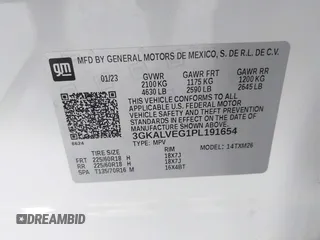 2023 GMC Terrain SLT with VIN 3GKALVEG1PL191654, listed as a IAAI auction lot 42434777 with 43,959 mi miles and . Bid and sale history available at DreamBid. Image 9.