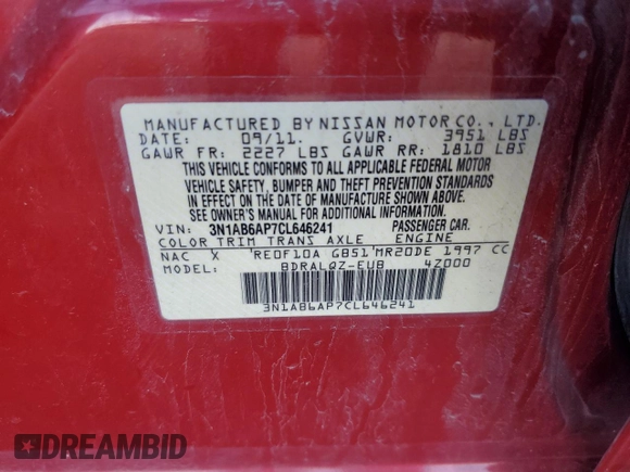 2012 Nissan Sentra 2.0 z VIN 3N1AB6AP7CL646241, wystawiony jako Copart lot #53351655 z przebiegiem 144 454 mil mil oraz Szkoda całkowita • Salvage title. Historia ofert i sprzedaży dostępna na DreamBid. Obrazek 14.