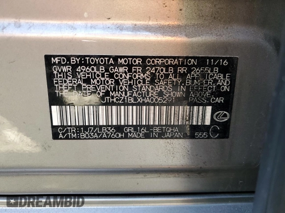2017 Lexus GS 350 with VIN JTHCZ1BLXHA005291, listed as a Copart auction lot 51917785 with 167,476 mi miles and Salvage title. Bid and sale history available at DreamBid. Image 12.