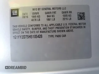 2017 Chevrolet Corvette Grand Sport 2LT with VIN 1G1YY2D75H5105428, listed as a Copart auction lot 42156015 with 31,563 mi miles and Salvage Title. Bid and sale history available at carsss.com. Image 12.