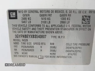 2011 Cadillac SRX Performance Collection with VIN 3GYFNBEYXBS540807, listed as a IAAI auction lot 42034047 with 198,429 mi miles. Bid and sale history available at carsss.com. Image 9.