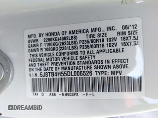 2013 Acura RDX Technology with VIN 5J8TB4H55DL006526, listed as a IAAI auction lot 42455343 with Not provided miles and . Bid and sale history available at DreamBid. Image 9.