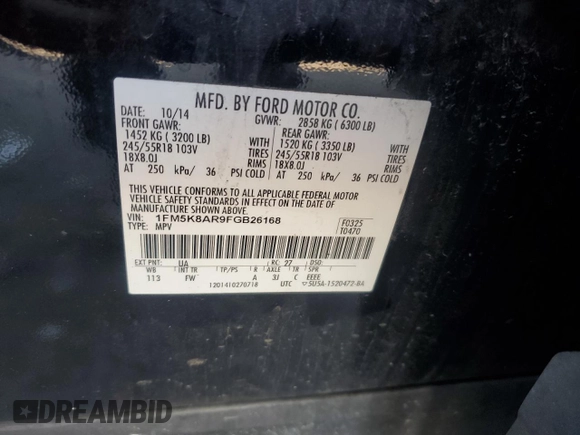 2015 Ford Utility Police Interceptor with VIN 1FM5K8AR9FGB26168, listed as a Copart auction lot 53638725 with 146,251 mi miles and Salvage Title. Bid and sale history available at carsss.com. Image 13.