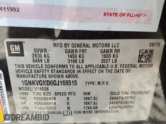 2016 Chevrolet Traverse LT with VIN 1GNKVGKD6GJ168515, listed as a Copart auction lot 53400215 with 95,663 mi miles and Salvage Title. Bid and sale history available at DreamBid. Image 13.