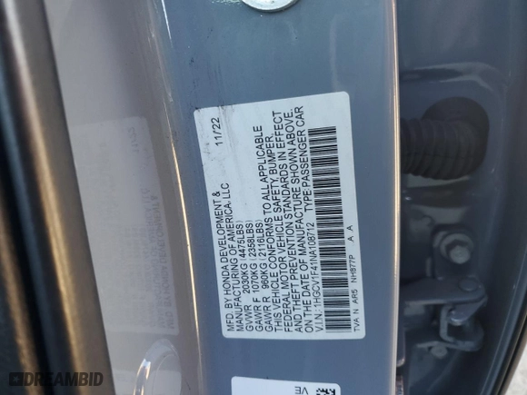 2022 Honda Accord Sedan Sport SE with VIN 1HGCV1F41NA108712, listed as a Copart auction lot 48346815 with 25,941 mi miles and Salvage Title. Bid and sale history available at carsss.com. Image 14.