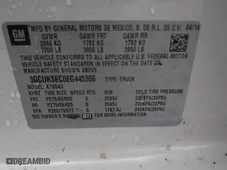 2014 Chevrolet Silverado 1500 LTZ with VIN 3GCUKSEC0EG445366, listed as a IAAI auction lot 41526222 with 1 mi miles. Bid and sale history available at carsss.com. Image 9.