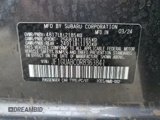 2024 Subaru Impreza with VIN JF1GUABC0R8363841, listed as a Copart auction lot 50471585 with 15,857 mi miles and Salvage Title. Bid and sale history available at carsss.com. Image 13.