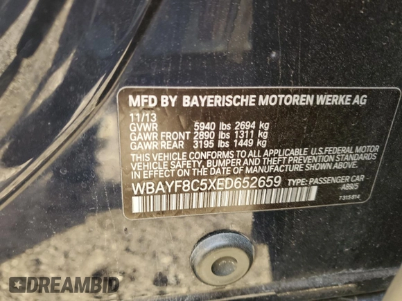 2014 BMW 7 Series ALPINA B7 xDrive with VIN WBAYF8C5XED652659, listed as a Copart auction lot 87960065 with 164,322 mi miles and Clean Title. Bid and sale history available at DreamBid. Image 12.