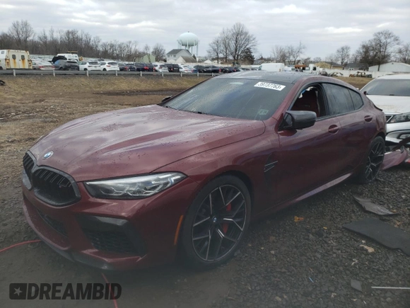 2021 BMW M8 z VIN WBSGV0C03MCF60039, wystawiony jako Copart lot #39737763 z przebiegiem Nie podano mil oraz . Historia ofert i sprzedaży dostępna na DreamBid. Obrazek 1.