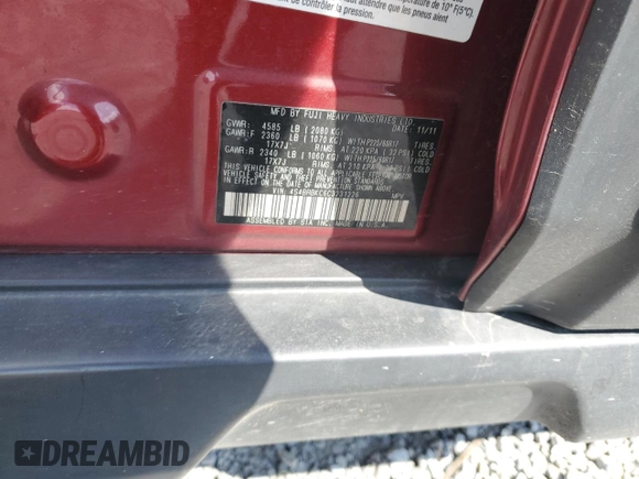 2012 Subaru Outback Limited with VIN 4S4BRBKC6C3231226, listed as a Copart auction lot 56173025 with Not provided miles and Salvage title. Bid and sale history available at DreamBid. Image 13.