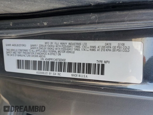 2009 Subaru Outback Special Edition z VIN 4S4BP61C497322432, wystawiony jako Copart lot #58981205 z przebiegiem 155 079 mil mil oraz Szkoda całkowita • Salvage title. Historia ofert i sprzedaży dostępna na DreamBid. Obrazek 13.