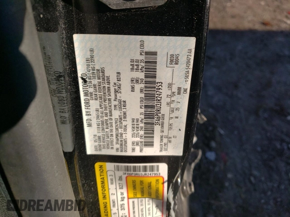 2018 Ford Fusion Titanium with VIN 3FA6P0RU3JR247953, listed as a Copart auction lot 73029562 with Not Provided miles and . Bid and sale history available at DreamBid. Image 13.
