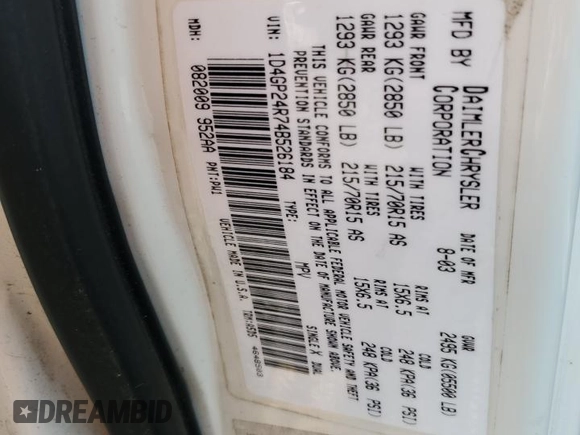 2004 Dodge Caravan SE with VIN 1D4GP24R74B526184, listed as a Copart auction lot 50618935 with 216,592 mi miles and Salvage Title. Bid and sale history available at carsss.com. Image 13.