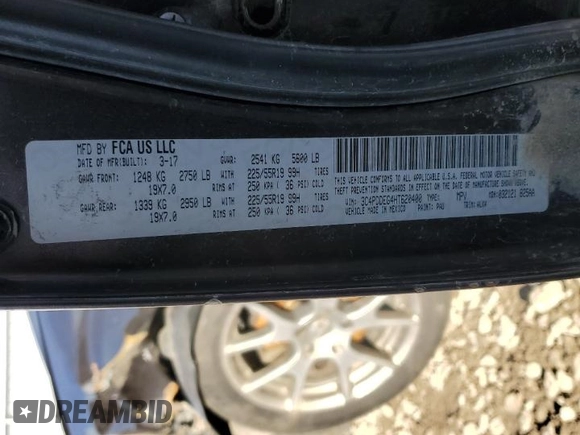 2017 Dodge Journey GT with VIN 3C4PDDEG4HT620400, listed as a Copart auction lot 80304294 with 213,200 mi miles and Salvage Title. Bid and sale history available at DreamBid. Image 13.
