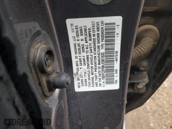 2020 Honda Civic Sedan Sport with VIN 19XFC2F88LE001533, listed as a Copart auction lot 51584195 with 79,130 mi miles and Salvage Title. Bid and sale history available at carsss.com. Image 13.