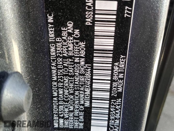 2019 Toyota C-HR XLE z VIN NMTKHMBX4KR084471, wystawiony jako Copart lot #52575985 z przebiegiem 54 578 mil mil oraz Szkoda całkowita • Salvage title. Historia ofert i sprzedaży dostępna na DreamBid. Obrazek 14.