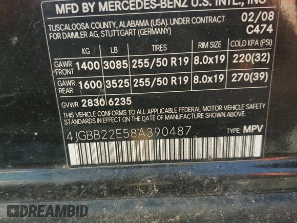 2008 Mercedes-Benz M 320 CDI with VIN 4JGBB22E58A390487, listed as a Copart auction lot 54608255 with 164,491 mi miles and Clean Title. Bid and sale history available at carsss.com. Image 13.