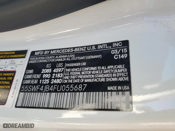 2015 Mercedes-Benz C-Class C 300 with VIN 55SWF4JB4FU055687, listed as a Copart auction lot 64046974 with 0 mi miles and Salvage Title. Bid and sale history available at carsss.com. Image 14.