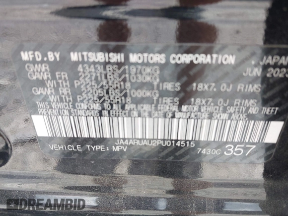 2023 Mitsubishi Outlander ES z VIN JA4ARUAU2PU014515, wystawiony jako IAAI lot #42147345 z przebiegiem 43 489 mil mil oraz . Historia ofert i sprzedaży dostępna na DreamBid. Obrazek 9.