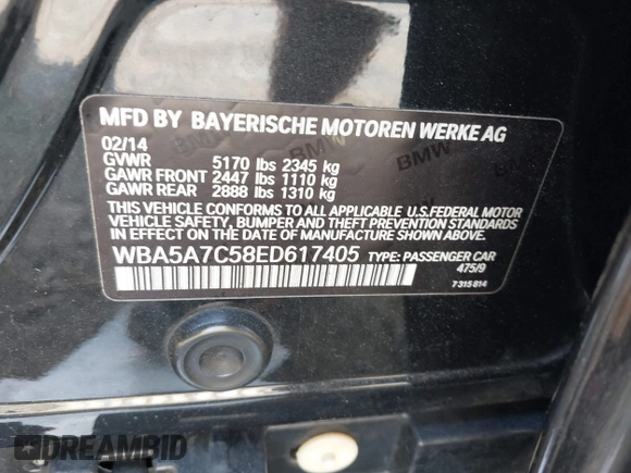 2014 BMW 5 Series 528i xDrive z VIN WBA5A7C58ED617405, wystawiony jako IAAI lot #42375456 z przebiegiem 135 184 mil mil oraz . Historia ofert i sprzedaży dostępna na DreamBid. Obrazek 9.