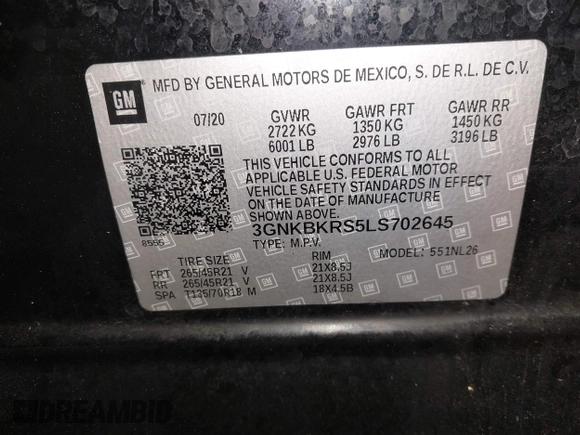 2020 Chevrolet Blazer RS z VIN 3GNKBKRS5LS702645, wystawiony jako IAAI lot #42589833 z przebiegiem 58 994 mil mil oraz . Historia ofert i sprzedaży dostępna na DreamBid. Obrazek 9.