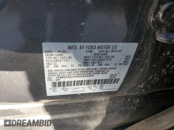 2024 Ford Explorer XLT with VIN 1FMSK8DHXRGA84507, listed as a Copart auction lot 47841735 with 28,391 mi miles and Salvage Title. Bid and sale history available at carsss.com. Image 14.