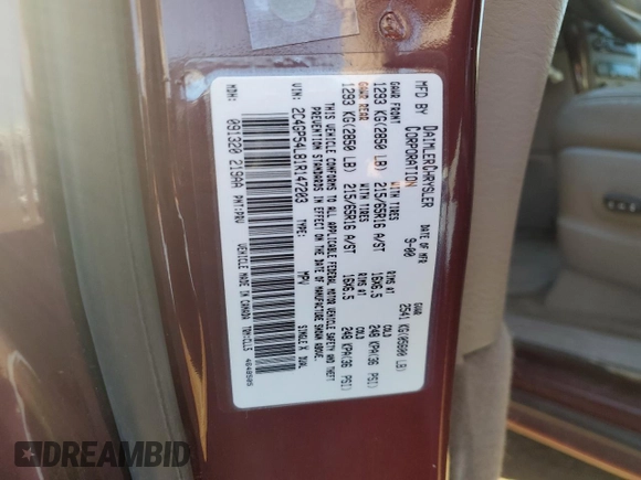 2001 Chrysler Town & Country LXi with VIN 2C4GP54L81R147203, listed as a Copart auction lot 47129065 with 140,036 mi miles and Salvage Title. Bid and sale history available at DreamBid. Image 14.