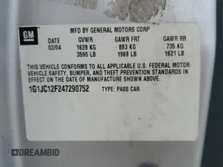 2004 Chevrolet Cavalier with VIN 1G1JC12F247290752, listed as a Copart auction lot 81249374 with 87,391 mi miles and Non Repairable. Bid and sale history available at carsss.com. Image 14.