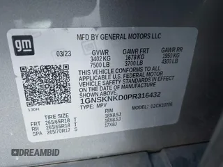 2023 Chevrolet Tahoe LT z VIN 1GNSKNKD0PR316432, wystawiony jako IAAI lot #42163185 z przebiegiem 66 293 mil mil oraz . Historia ofert i sprzedaży dostępna na DreamBid. Obrazek 9.