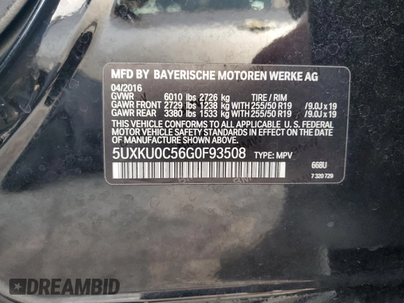 2016 BMW X6 sDrive35i with VIN 5UXKU0C56G0F93508, listed as a Copart auction lot 43787535 with 154,309 mi miles and Clean Title. Bid and sale history available at carsss.com. Image 14.