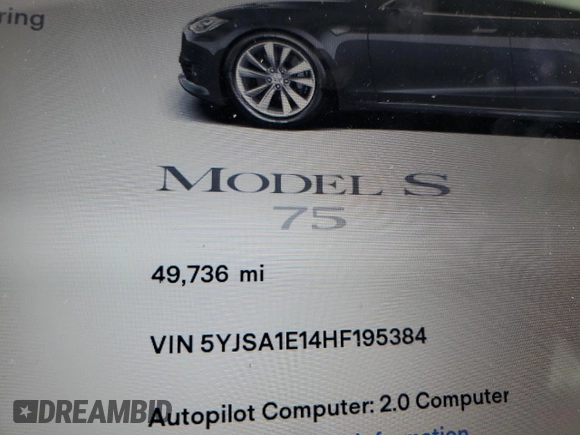 2017 Tesla Model S 60 with VIN 5YJSA1E14HF195384, listed as a Copart auction lot 78435364 with 49,736 mi miles and Salvage title. Bid and sale history available at DreamBid. Image 9.