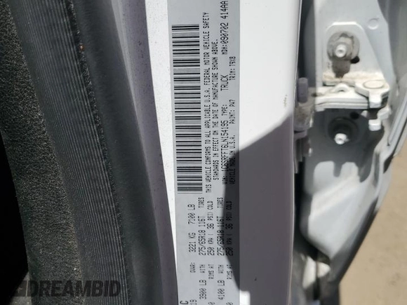 2020 Ram 1500 Big Horn with VIN 1C6SRFFT6LN154195, listed as a Copart auction lot 58764465 with 75,258 mi miles and Salvage title. Bid and sale history available at DreamBid. Image 12.