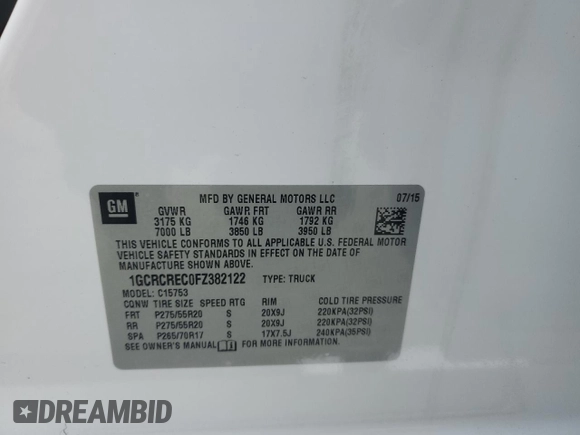 2015 Chevrolet Silverado 1500 LT with VIN 1GCRCREC0FZ382122, listed as a Copart auction lot 48316555 with 92,407 mi miles and Salvage Title. Bid and sale history available at carsss.com. Image 12.