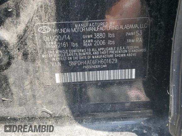2015 Hyundai Elantra SE with VIN 5NPDH4AE6FH601629, listed as a Copart auction lot 65636335 with Not provided miles and Clean title. Bid and sale history available at DreamBid. Image 12.