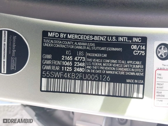 2015 Mercedes-Benz C-Class C 300 Luxury with VIN 55SWF4KB2FU005126, listed as a IAAI auction lot 41811774 with 68,158 mi miles. Bid and sale history available at carsss.com. Image 9.