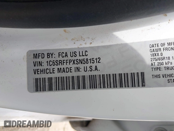 2025 Ram 1500 Big Horn z VIN 1C6SRFFPXSN581512, wystawiony jako IAAI lot #42158063 z przebiegiem 35 469 mil mil oraz . Historia ofert i sprzedaży dostępna na DreamBid. Obrazek 9.