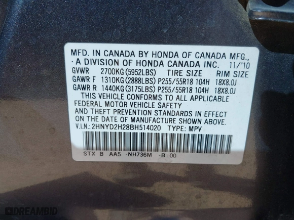 2011 Acura MDX with VIN 2HNYD2H28BH514020, listed as a IAAI auction lot 41773235 with 230,446 mi miles. Bid and sale history available at carsss.com. Image 9.