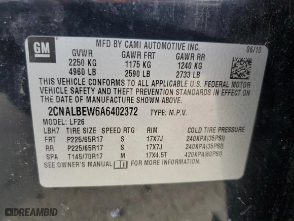 2010 Chevrolet Equinox LS with VIN 2CNALBEW6A6402372, listed as a Copart auction lot 51013585 with 153,549 mi miles and Salvage Title. Bid and sale history available at carsss.com. Image 13.
