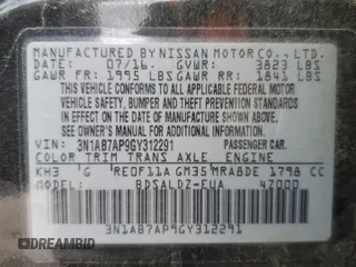 2016 Nissan Sentra SV with VIN 3N1AB7AP9GY312291, listed as a Copart auction lot 51703975 with 70,728 mi miles and Salvage Title. Bid and sale history available at DreamBid. Image 12.