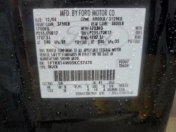 2005 Ford F-150 STX with VIN 1FTRX14W05KC57470, listed as a Copart auction lot 80720524 with 142,958 mi miles and Salvage Title. Bid and sale history available at carsss.com. Image 12.